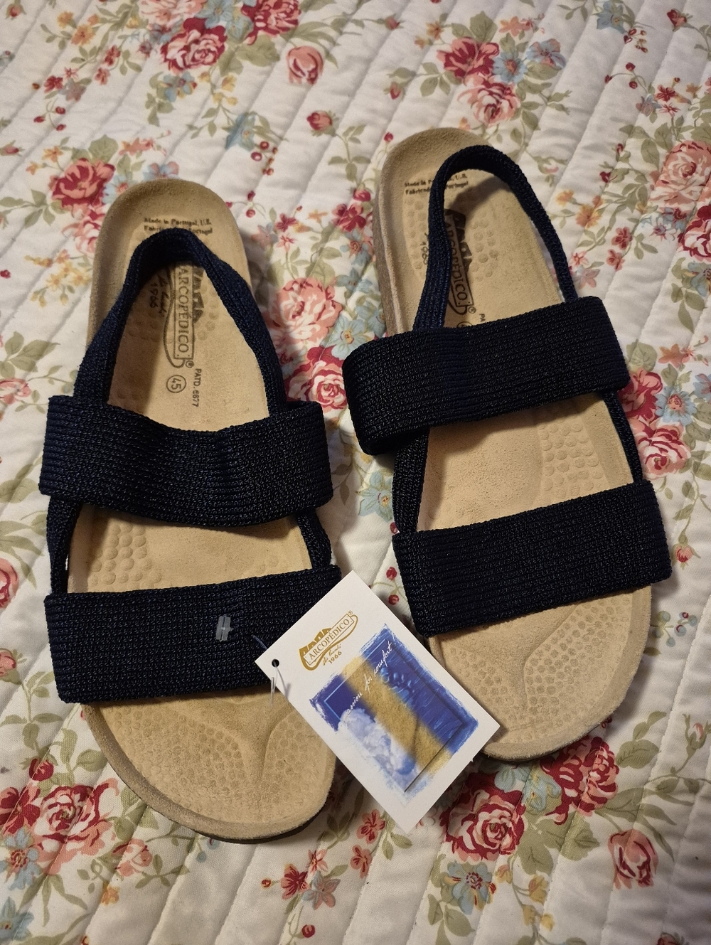 ❤️‍🔥New Arcopedico Women's Size 45 Knit Strap Slingback Insole Navy Blue Sandal